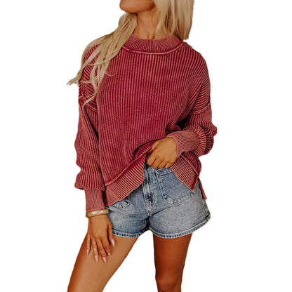 Damen Rollkragenpullover Oversized Feinestreifen