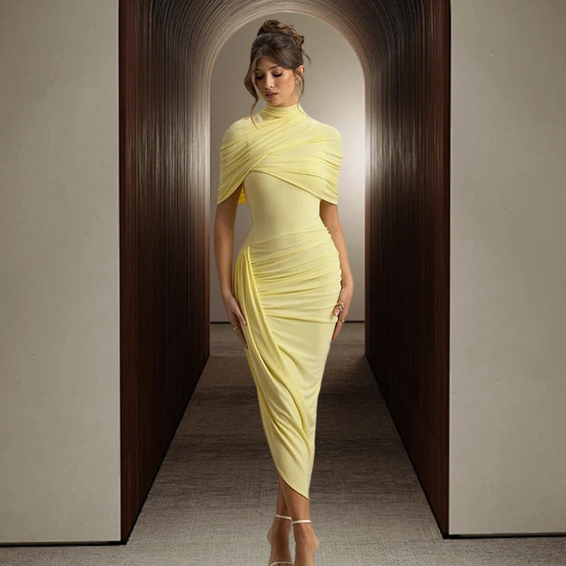Damen Maxikleid Asymmetrisch Drapierungen Eveloria