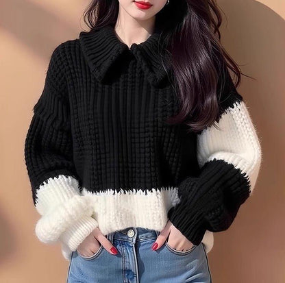 Damen Strickpullover mit Kragen Schick