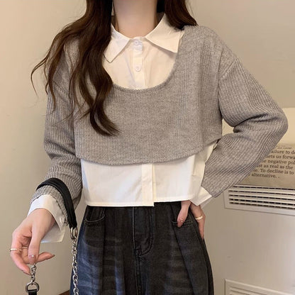 Damen Strickpullover mit Hemd Cropped Ausführung