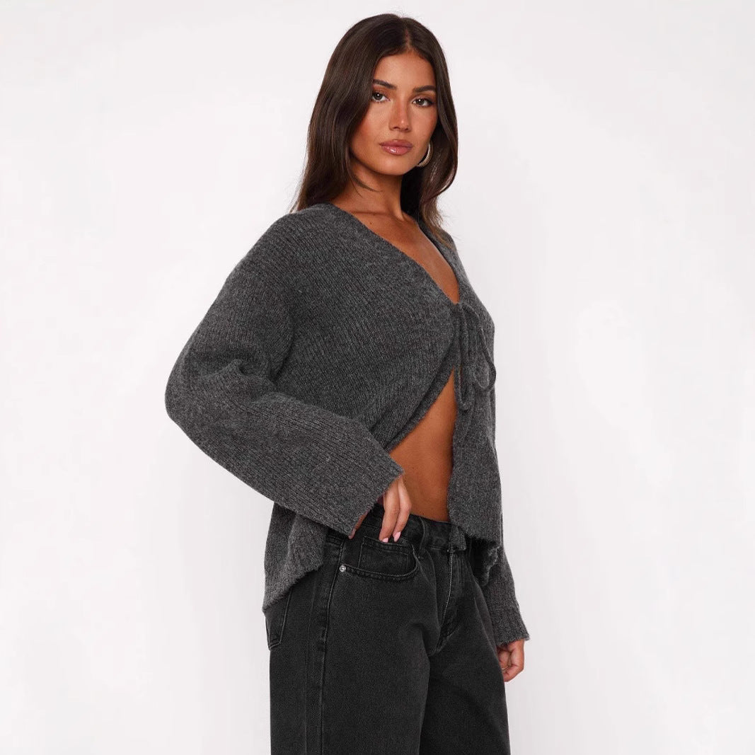 Damen Strickjacke Hochbündig Tailliert Beige