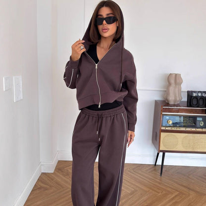 Damen Sportanzug Cropped Hoodie Weite Jogginghosen Eveloria
