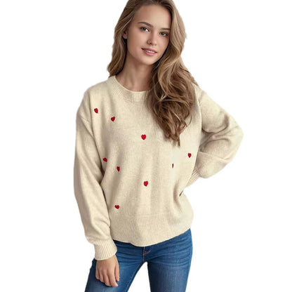 Damen Pullover Herzmotiv Lässig Eveloria