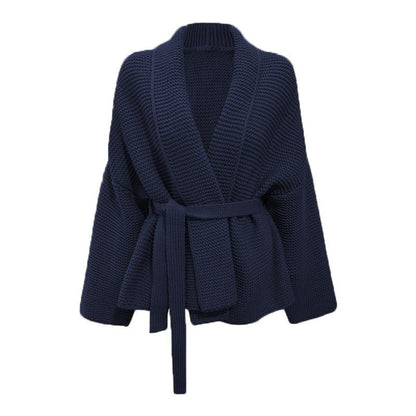 Damen Grobstrick-Mantel Breite Ärmel Gürtelbindung Eveloria