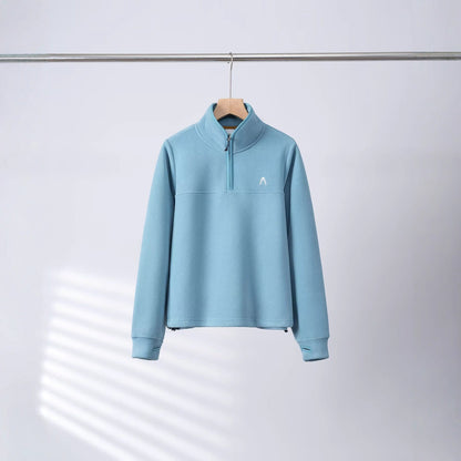 Damen Fleece-Pullover Halbzipp Elastische Bündchen Grau