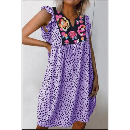 Damen Midikleid Rüschendetails Florales Stickdesign