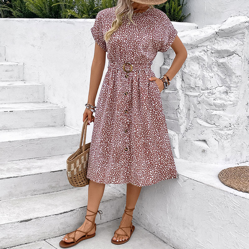 Damen Midi-Kleid Elastisch Knöpfe