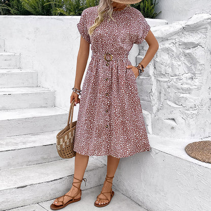 Damen Midi-Kleid Elastisch Knöpfe