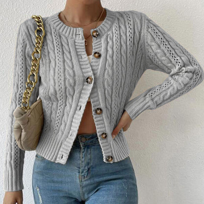 Damen Strickjacke Zopfmuster Glänzende Knöpfe Eveloria