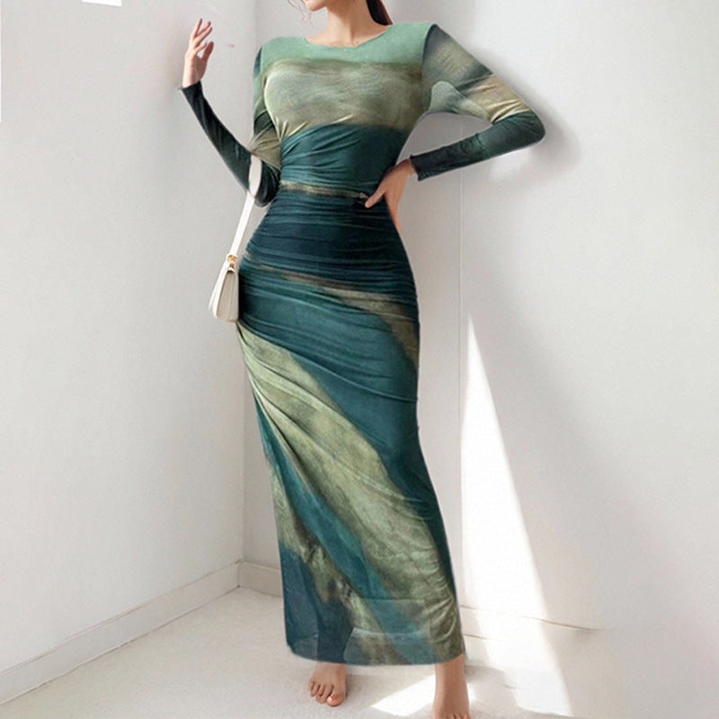 Damen Maxikleid Langarm Elegantes Drapieren Eveloria