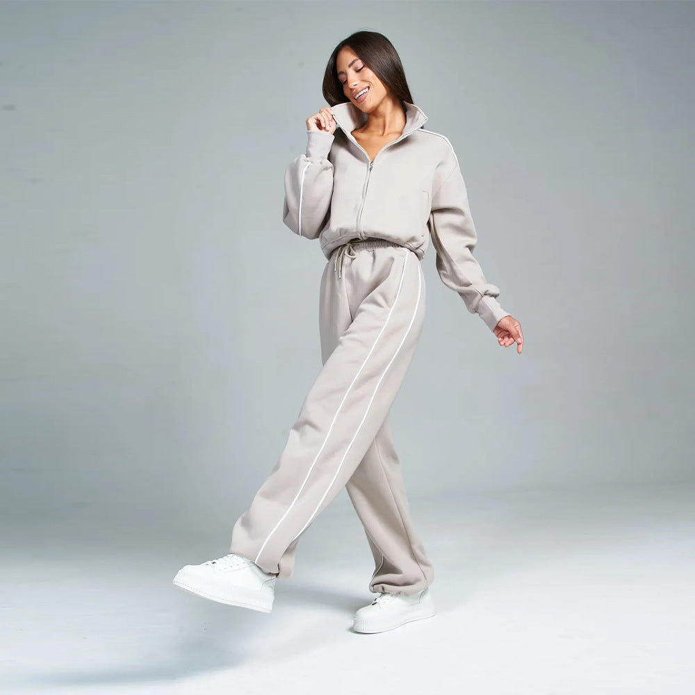 Damen Sportanzug Stehkragen Weite Hose Eveloria