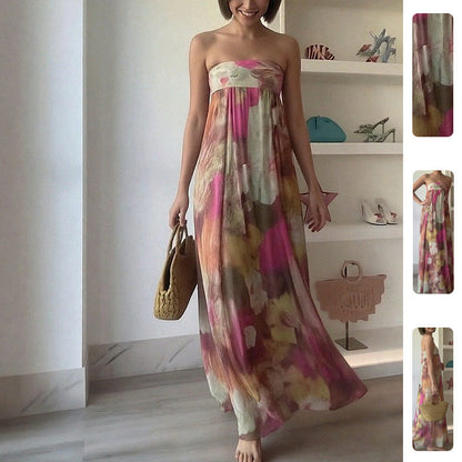 Damen Strandkleid Schulterfrei Floralmuster Lang Eveloria - Eveloria
