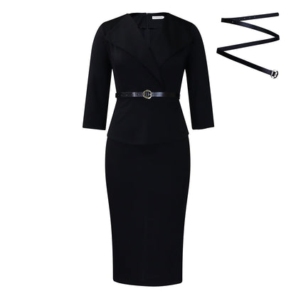 Damen Business Kleid mit Abnehmbarem Gürtel Eveloria