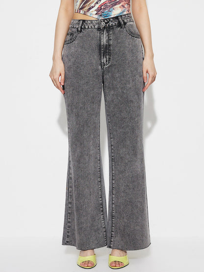 Damen High-Waist Flared Jeans mit Nähten und hohem Bund