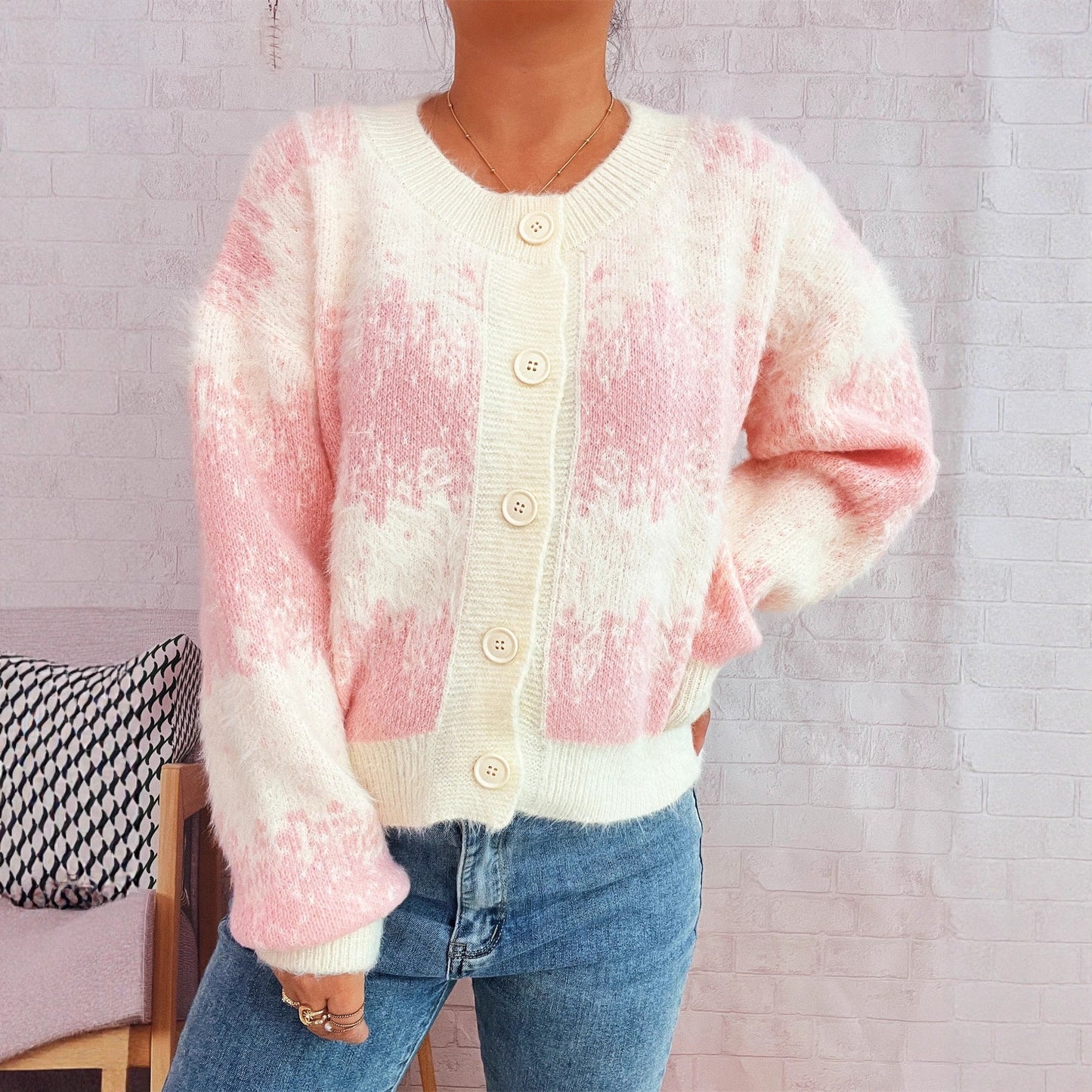 Damen Strickjacke Farbenfrohes Muster Eveloria