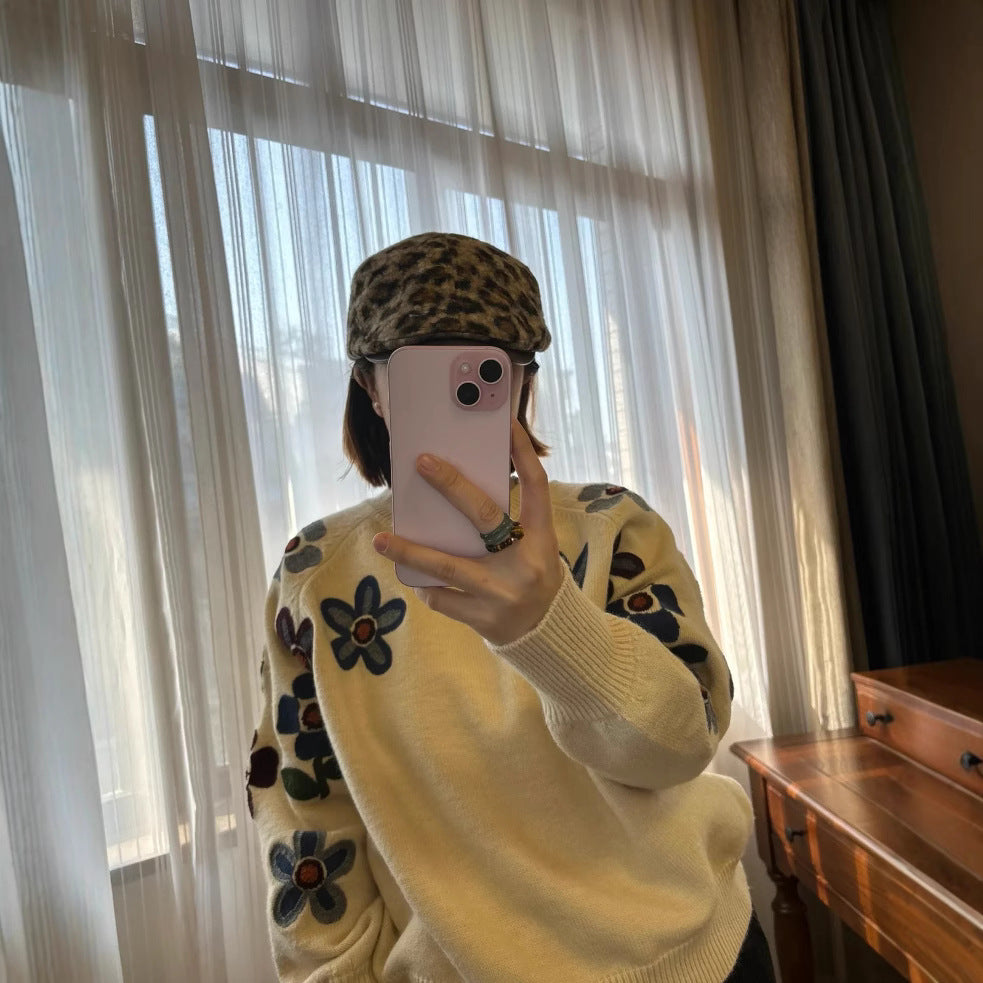 Damen Strickpullover Lässig Florales Design Eveloria