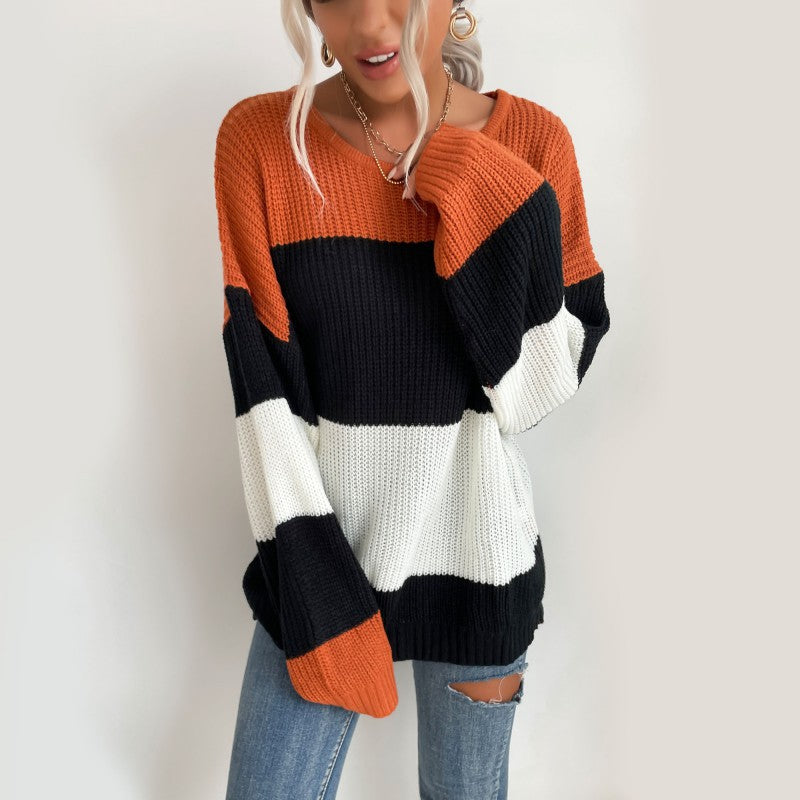 Damen Strickpullover Lässig Blockdesign Eveloria
