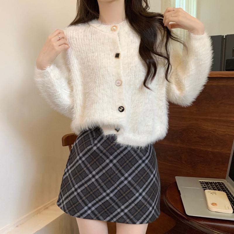 Damen Strickjacke Flauschig Länge Mit Knöpfen Langärmlig