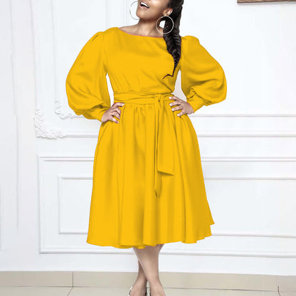 Damen Maxikleid Wickelgürtel Voluminöse Ärmel Eveloria