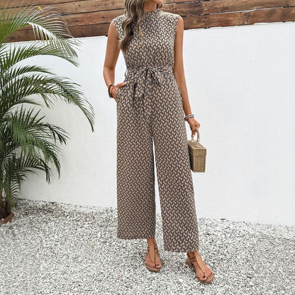 Damen Jumpsuit mit Bindegürtel und floralem Print