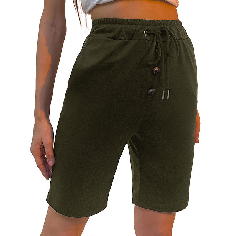Damen Bermudashorts Elastischer Bund Seitentaschen Beige Eveloria
