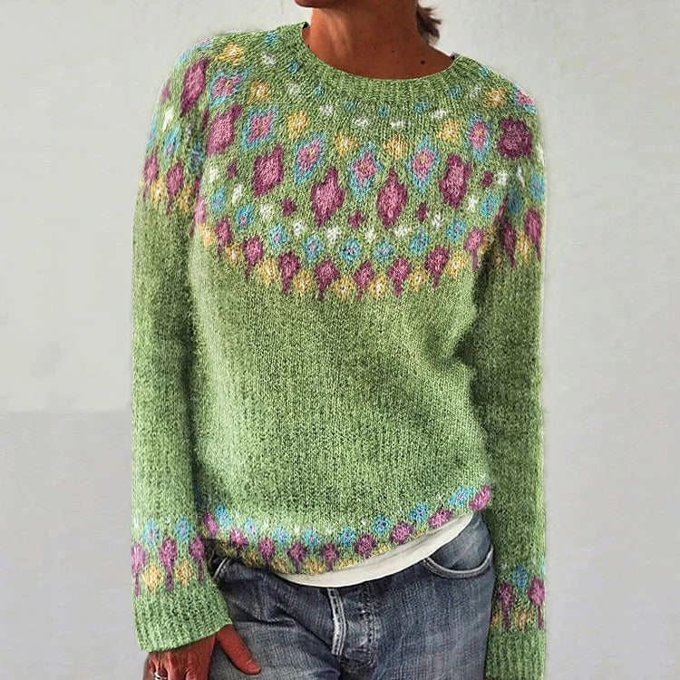 Damen Strickpullover Lebhaftes Muster Komfortabler Schnitt Eveloria