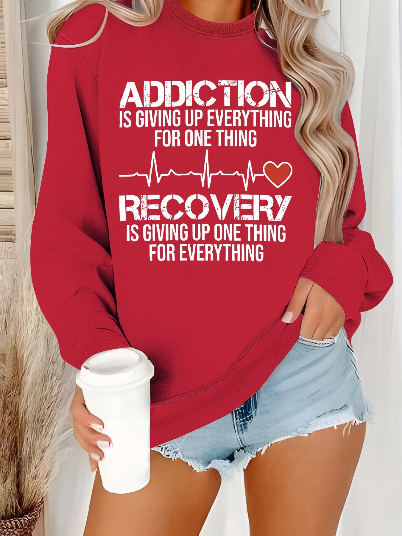 Damen Sweatshirt Lässiger Schnitt Inspirierender Druck Grau