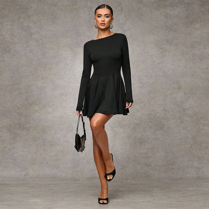 Damen Mini-Kleid Puffärmel Schwingrock Eveloria