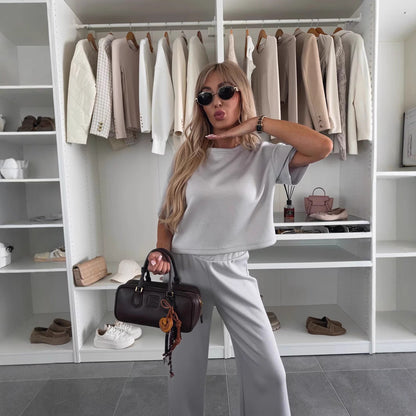 Damen Cropped Oberteil Set mit weiter Hose Eveloria