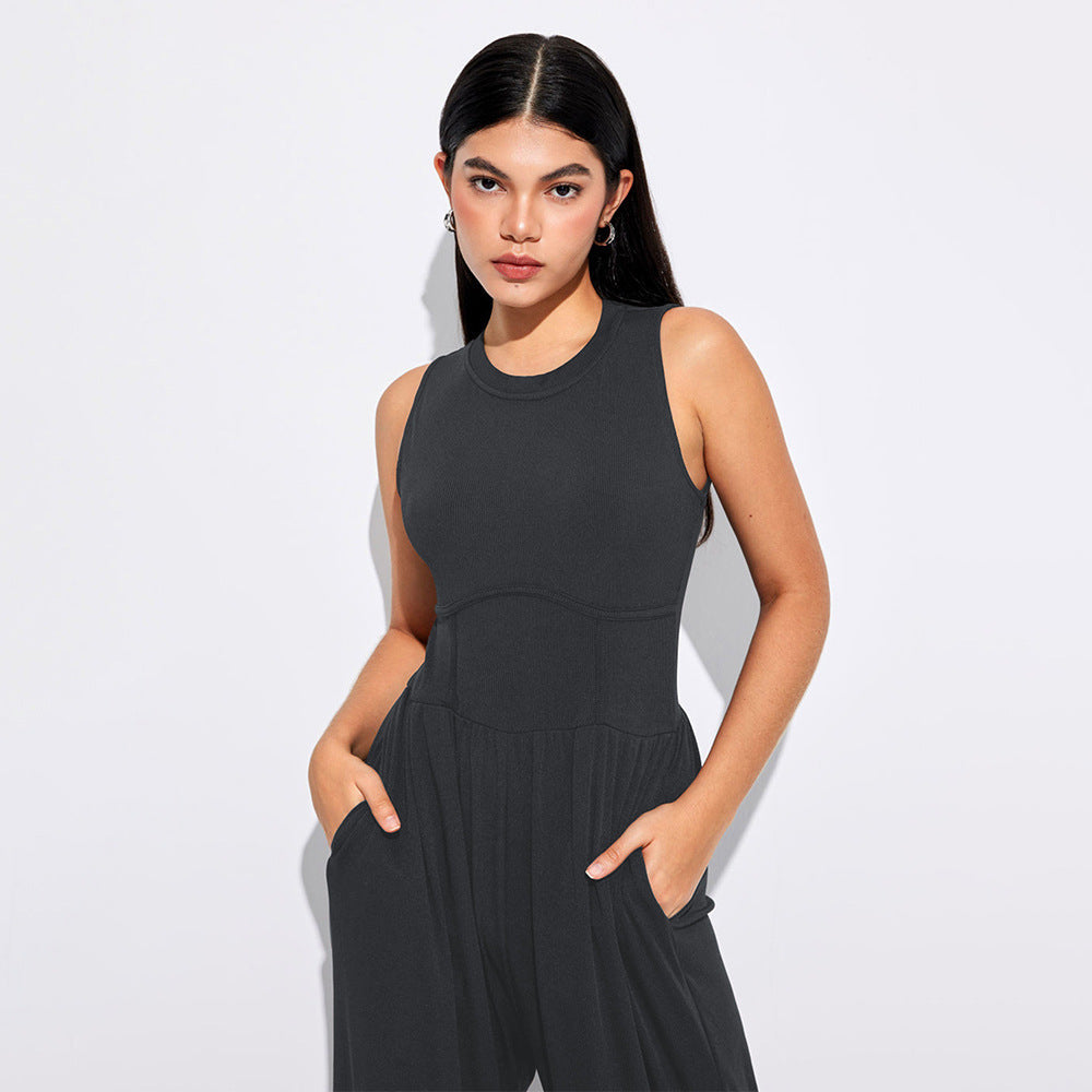 Damen Jumpsuit Hochbund mit Seitentaschen Eveloria