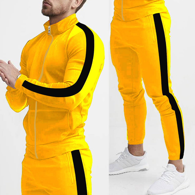 Herren Sportanzug-Set mit Reißverschluss und Streifen Schwarz Eveloria - Eveloria