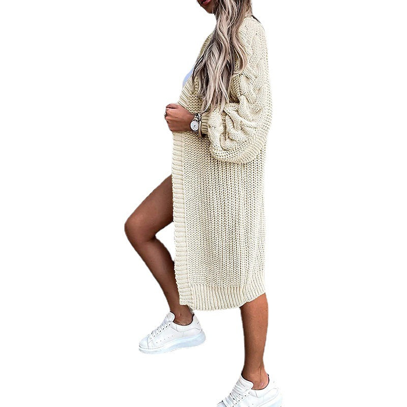 Damen Grobstrick Cardigan Voluminöse Ärmel Offene Front