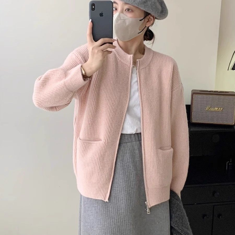 Damen Strickjacke Kuschelig Hochkragen Beige Eveloria