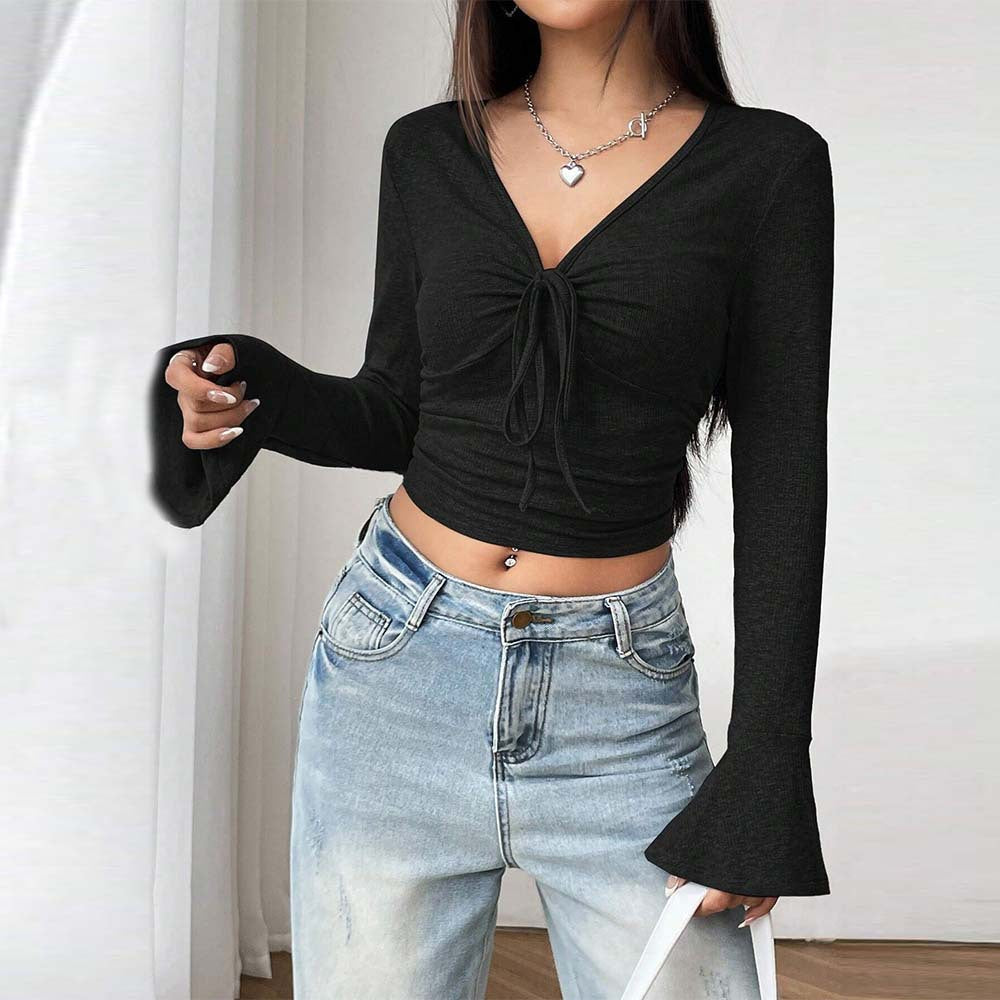 Damen Langarm Crop Raffiniertes Knoten Design Eveloria