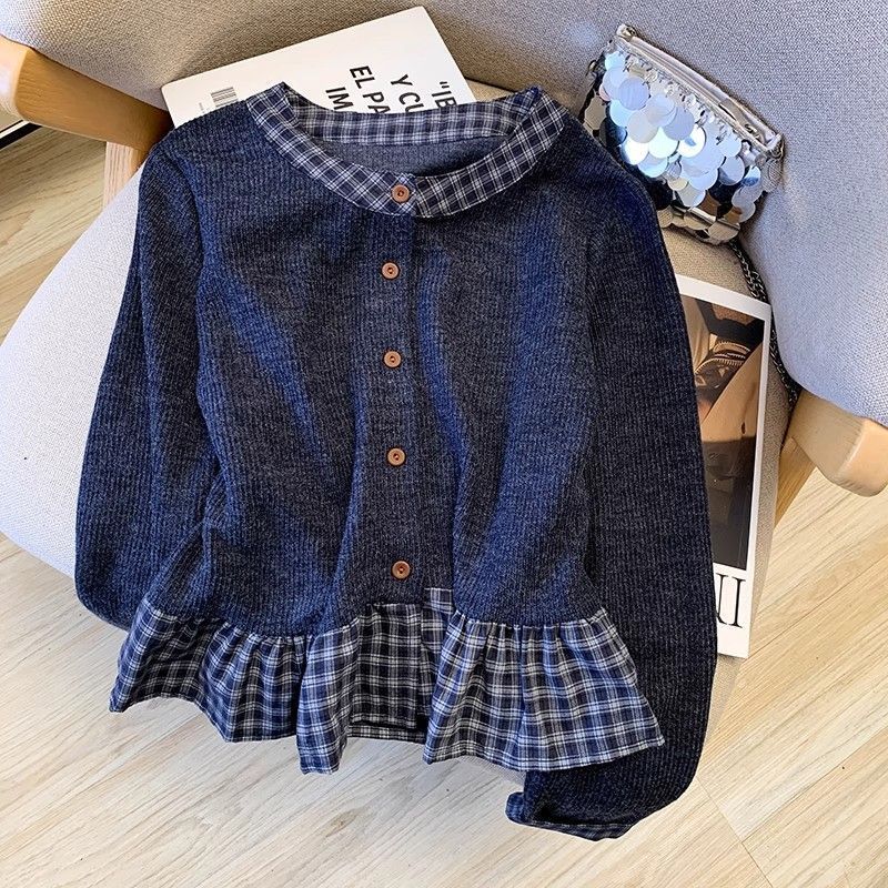 Damen Langarmshirt mit Kragen und Rüschendetails Eveloria - Eveloria