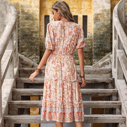 Damen Wickelkleid Florale Rüschen Taillengürtel