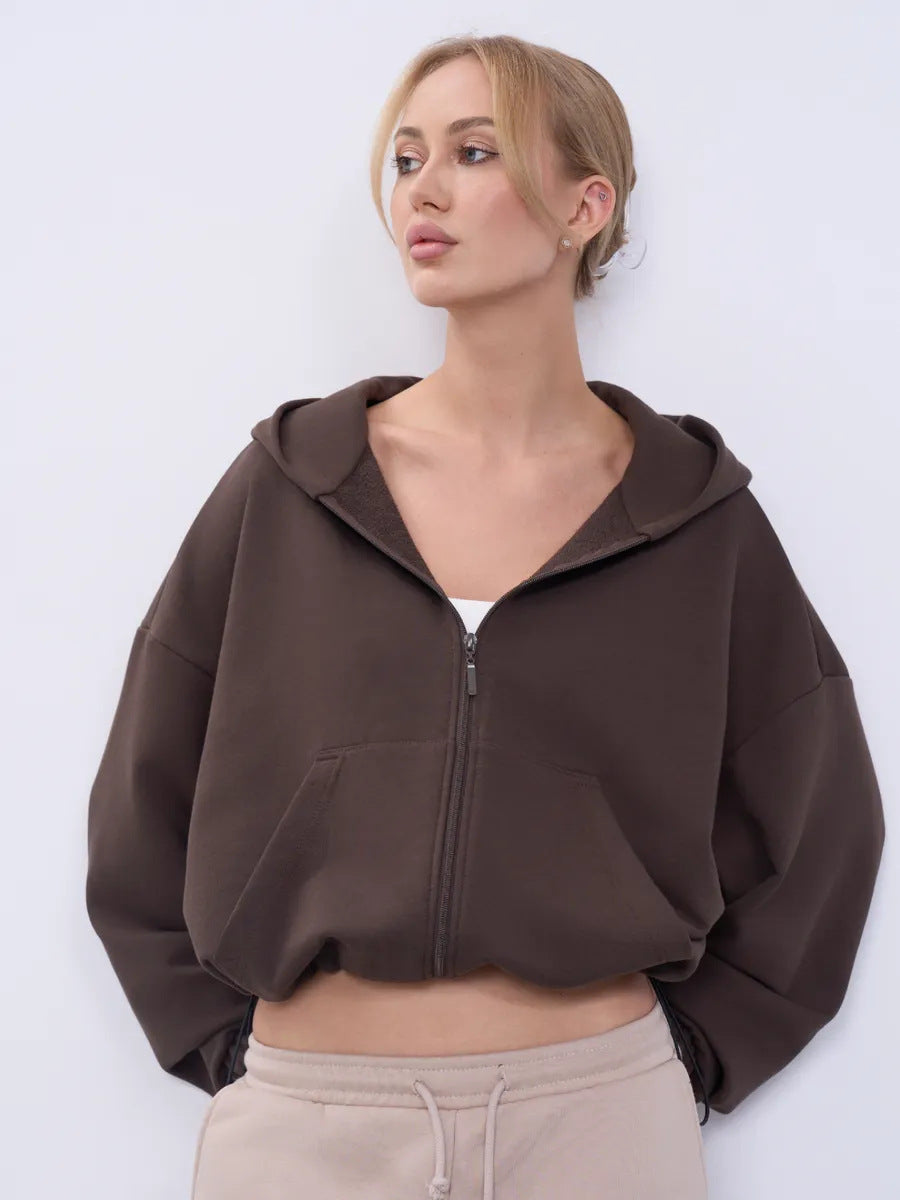 Damen Kapuzenpullover Cropped Voluminöse Ärmel Eveloria