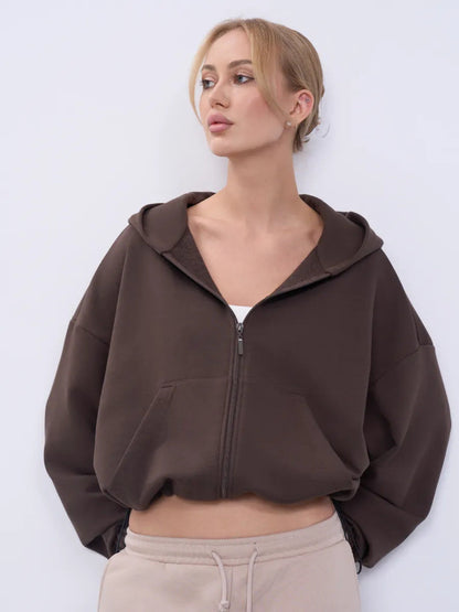 Damen Kapuzenpullover Cropped Voluminöse Ärmel Eveloria