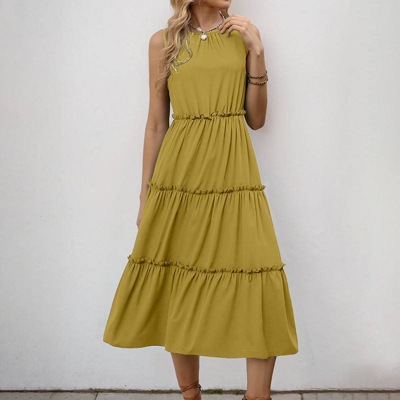 Damen Maxikleid Rüschendetails Elastischer Taillenzug Eveloria