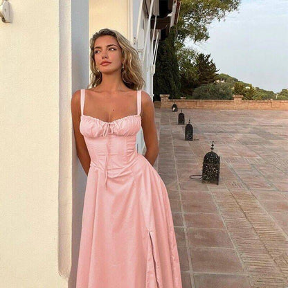 Damen Maxikleid Schulterfrei Rüschendetail Romantisch