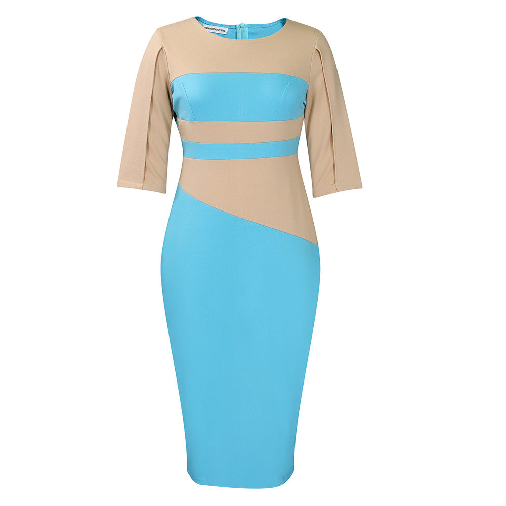 Damen Midi-Kleid Asymmetrisch ¾-Ärmel Elegantes Design