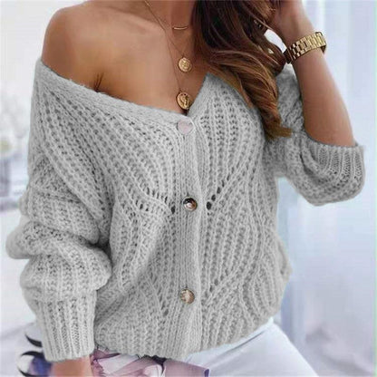 Damen Grobstrick-Cardigan Offen mit Knöpfen Beige