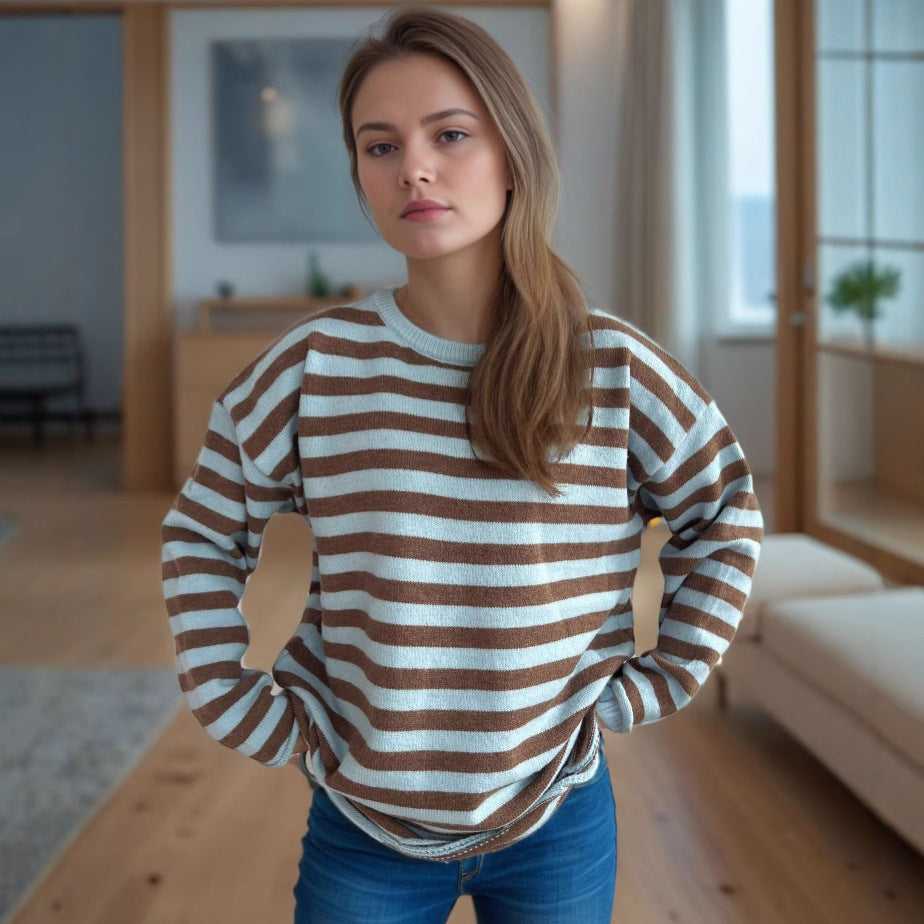 Damen Oversized-Pullover Gestrickt Lässiges Streifenmuster