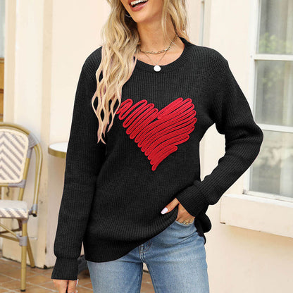 Damen Strickpullover Herz-Applikation Eveloria - Eveloria