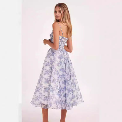 Damen Midi-Kleid Florale Spitze Schwingrock