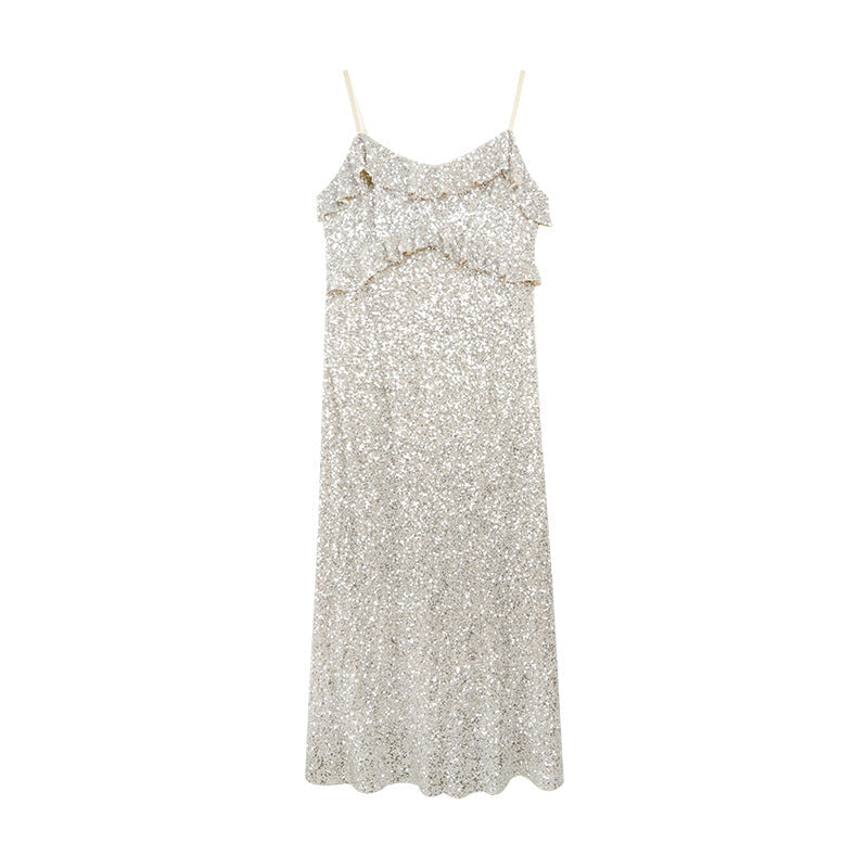 Mia Damen Ärmelloses Rüschenkleid Glitzernd