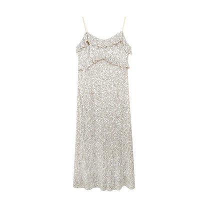 Mia Damen Ärmelloses Rüschenkleid Glitzernd