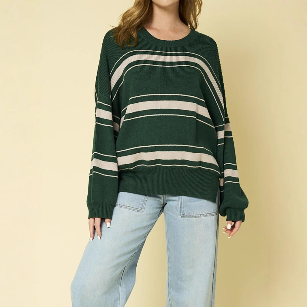 Damen Strickpullover Übergroße Ärmel Modern Streifen Eveloria