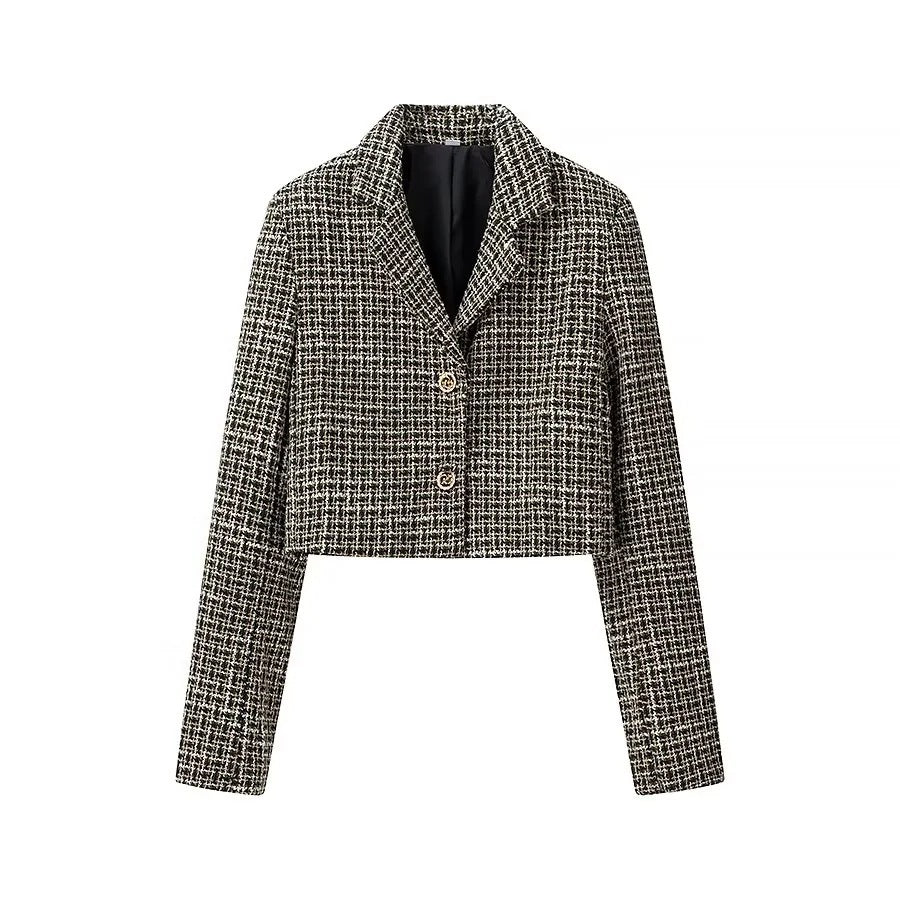 Damen Blazerjacke Kurz Tweed Elegant Schwarz - Eveloria