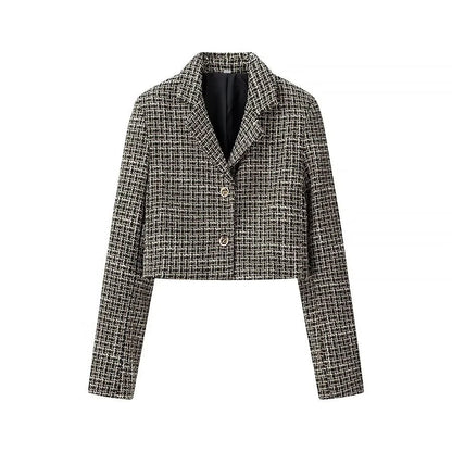 Damen Blazerjacke Kurz Tweed Elegant Schwarz - Eveloria